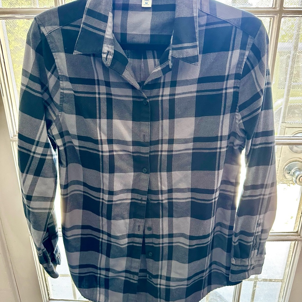Port Authority Women's Black and Gray Plaid Button Down Shirt